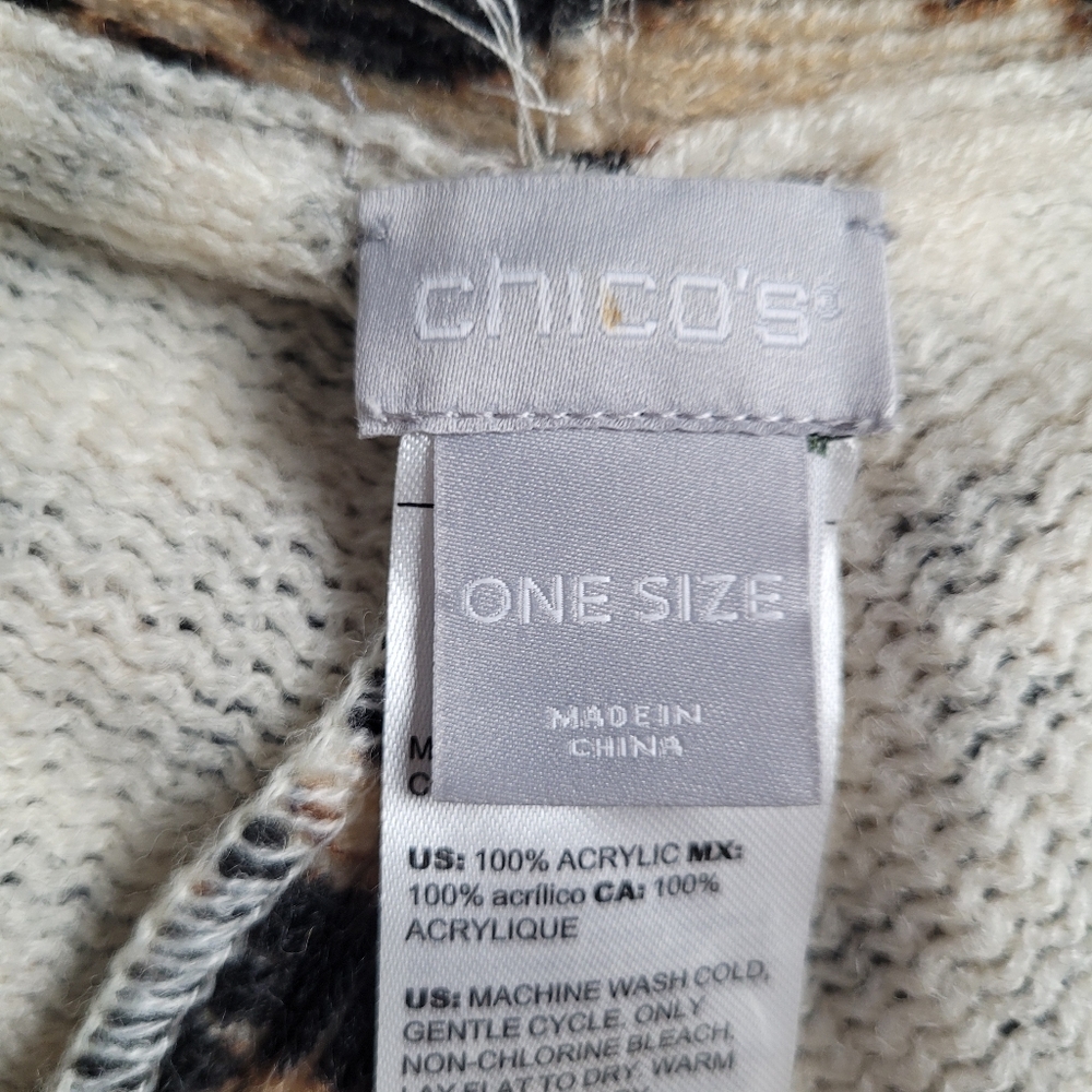 Chicos Leopard Animal Print Poncho Fringe One Size - Picture 5 of 8